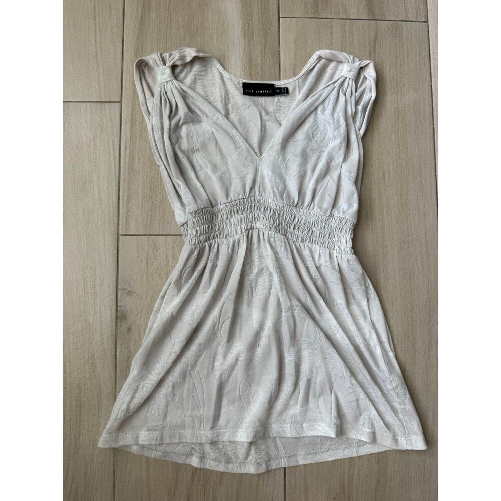 The Limited Vintage Y2K Devoré Burnout Floral Empire Waist Top Off White XS - Picture 3 of 10